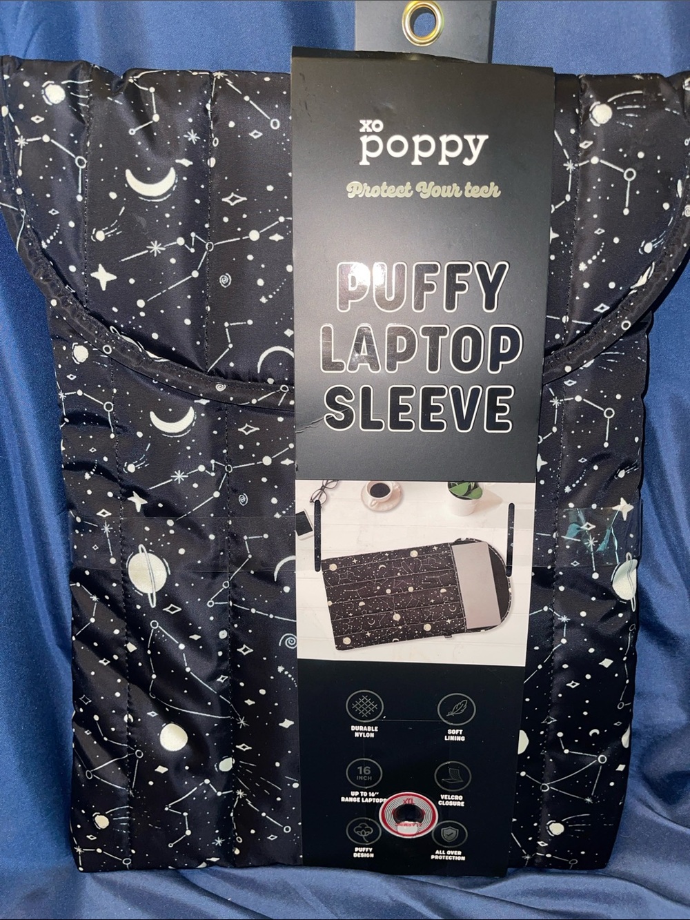 XO Poppy Puffy Laptop Sleeve - Black Constellation